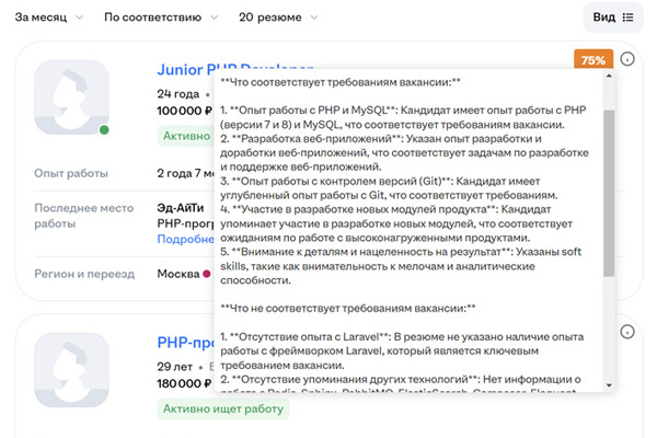 Демонстрация расширения на hh.ru